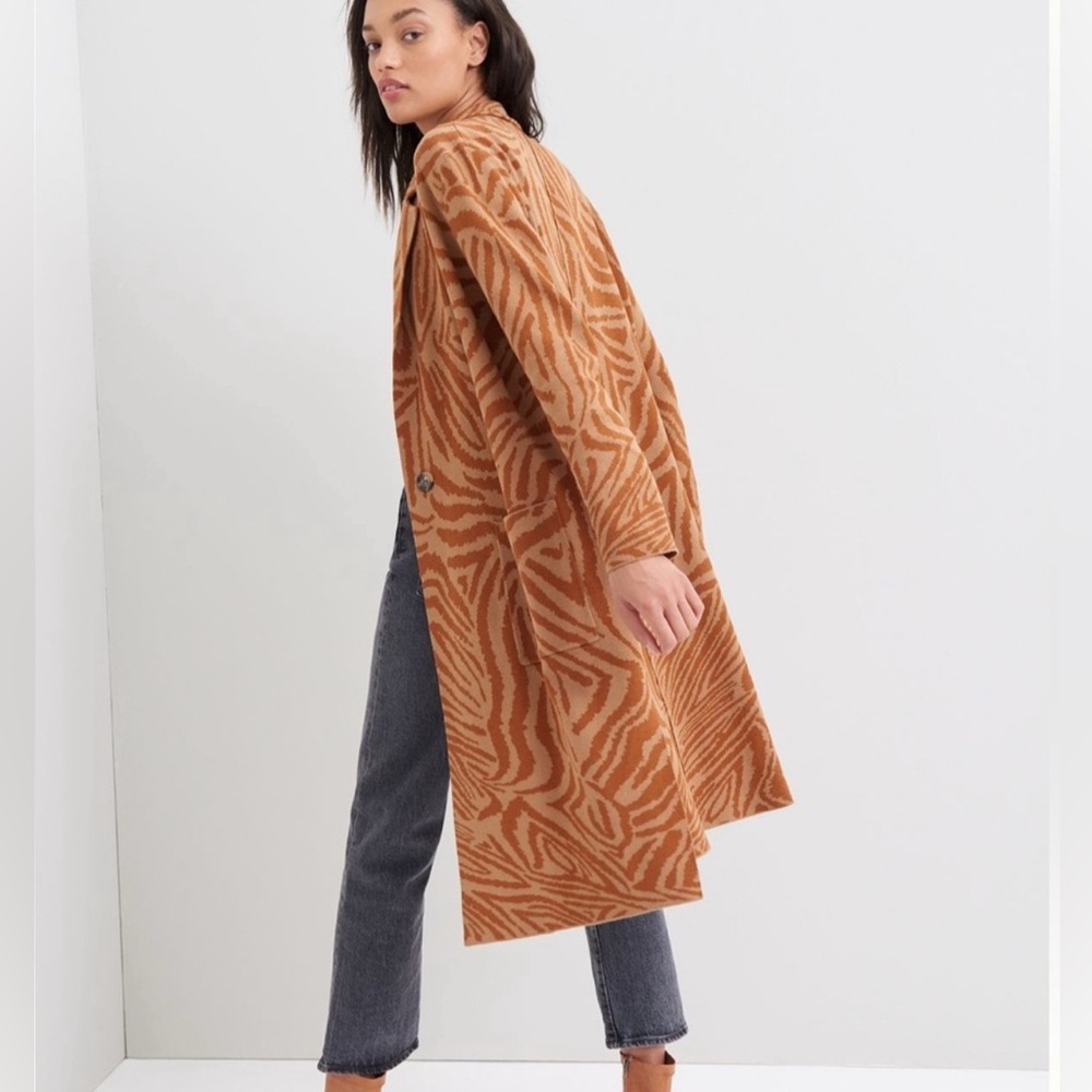 Anthropologie Maeve Orange Zebra Print Long Cardigan, Size M - Picture 2 of 5